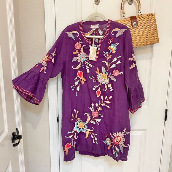 Johnny Was Joele Ruffle Sleeve Dress, Purple Size L, NWT - Picture 2 of 8